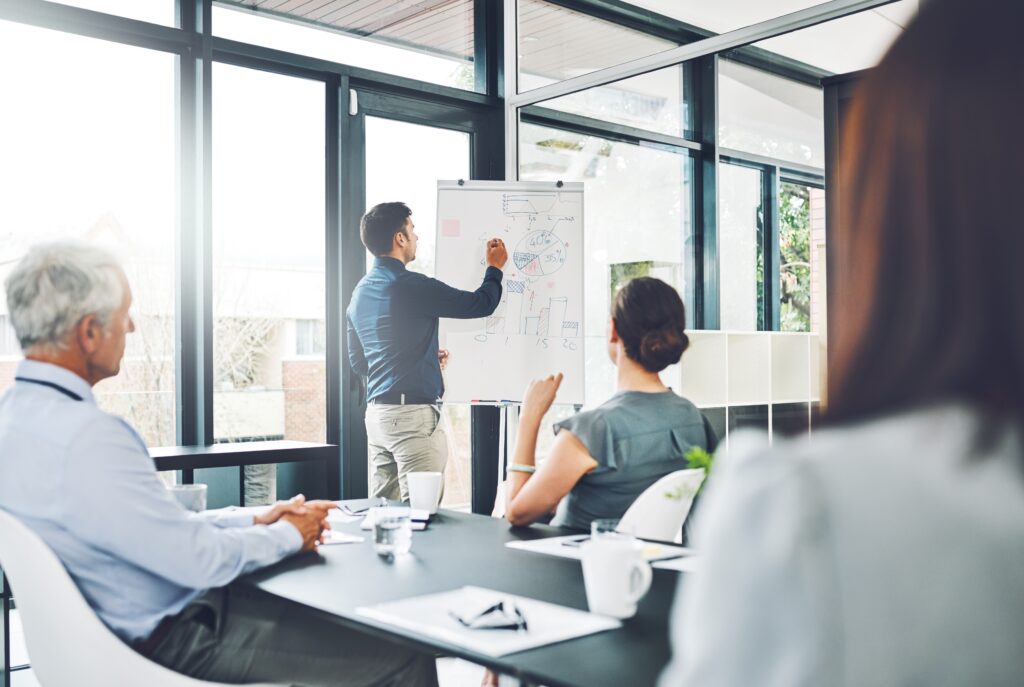 An H2R HR Consultant staff member leading a Waterloo executive recruitment meeting.