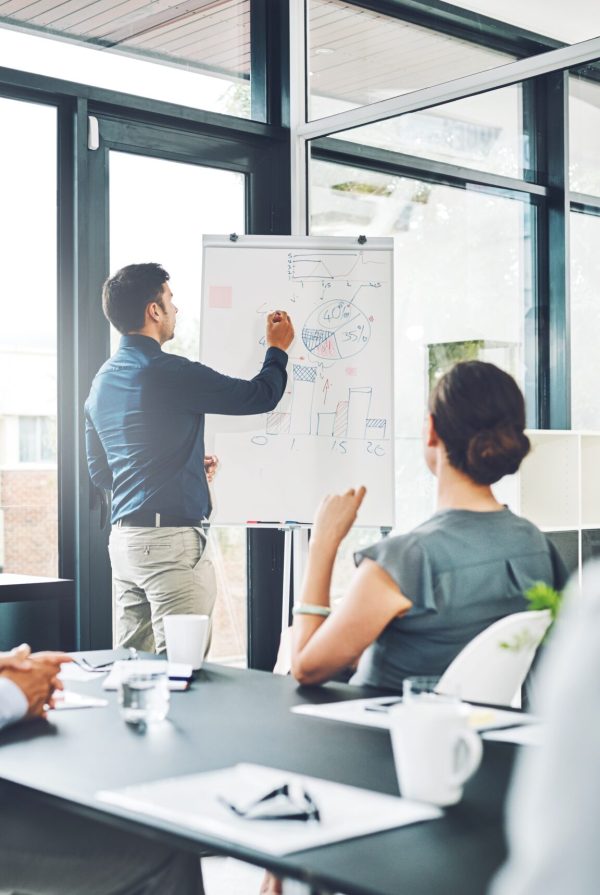 An H2R HR Consultant staff member leading a Waterloo executive recruitment meeting.